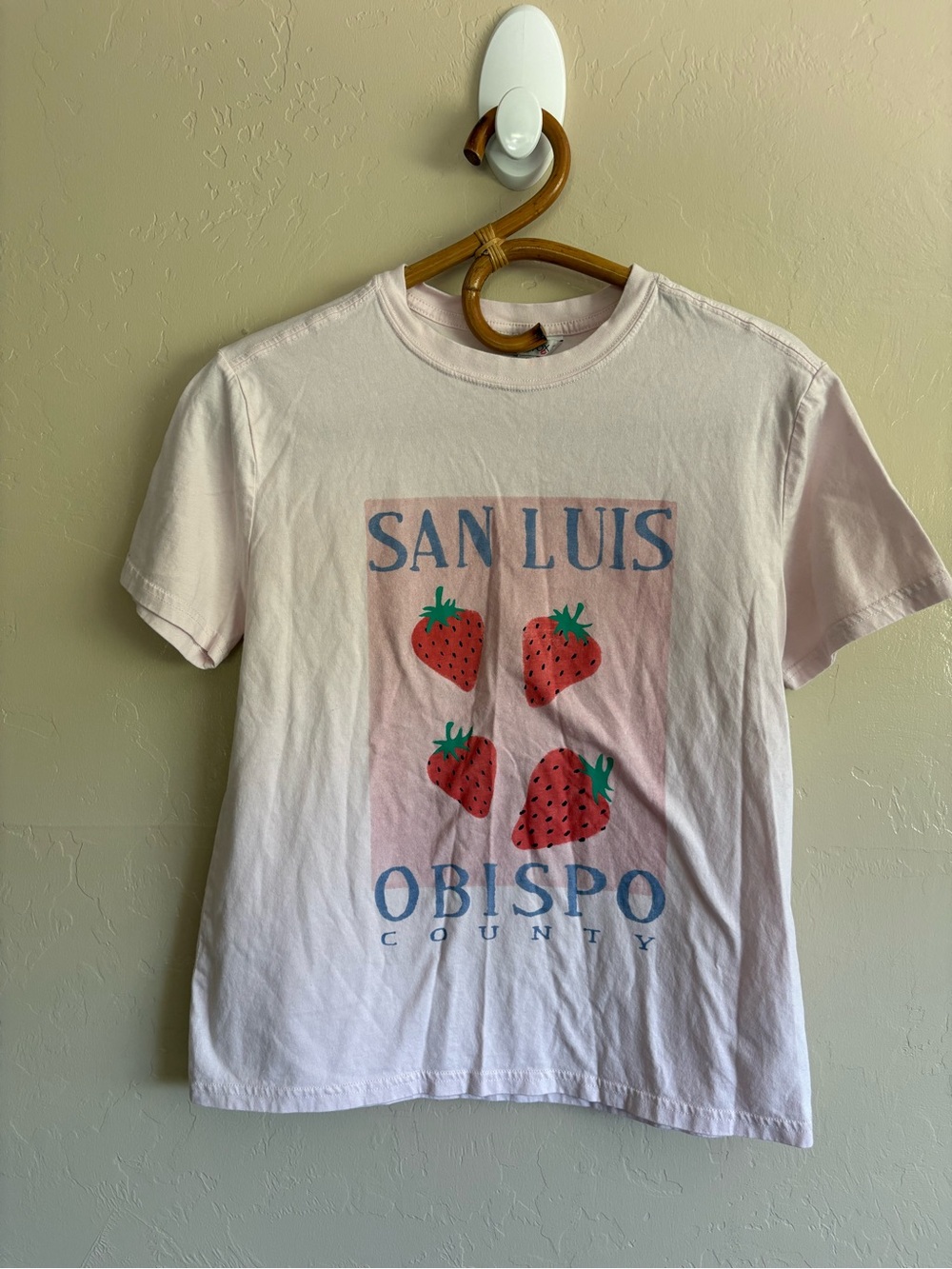 Wildfox 100% Cotton Baby Pink Strawberries San Luis Obispo Short Sleeve T-Shirt